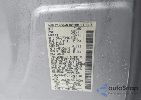 2007 Nissan Frontier Se z USA, uszkodzony, nr VIN 1N6AD07W57C429708